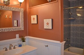 Combined shower/tub, jetted tub, hair dryer, soap