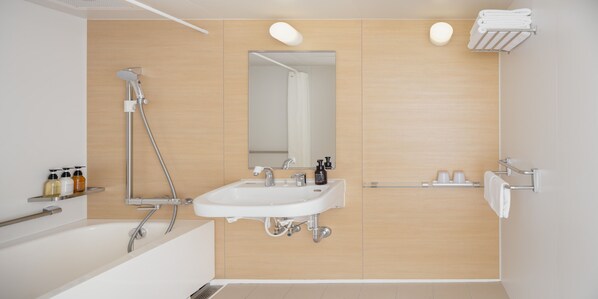 Twin Room, Bathtub Grab Bars, Non Smoking | Bathroom | Combined shower/tub, deep soaking tub, free toiletries, hair dryer - Nesthotel alt. Kuramae Station (Tokyo)