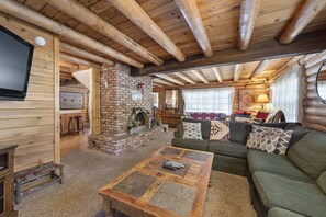 TV, fireplace, table football