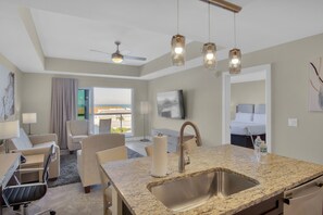 Standard Suite, 2 Bedrooms, Ocean View | Living area | 65-inch LCD TV with cable channels, TV - The Avalon Club (Clearwater Beach)