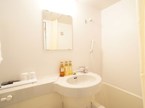 Combined shower/tub, hair dryer, slippers, electronic bidet
