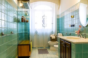 Bathtub, hair dryer, bidet, towels