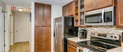 Fridge, microwave, oven, dishwasher