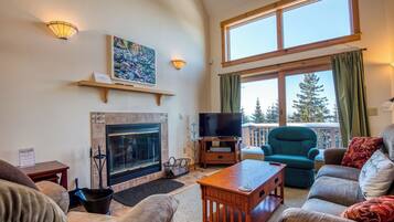 TV, fireplace, DVD player, books