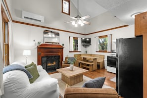 TV, fireplace, DVD player, books - Dancing Bear Cabin – Family Friendly Mountain Getaway near Helen (Dancing Bear)