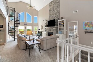 Smart TV, fireplace, table football