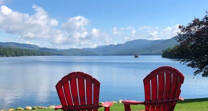 Lake House with gorgeous view, private beach, dock space, fireplace, hammock