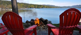 Lake House with gorgeous view, private beach, dock space, fireplace, hammock