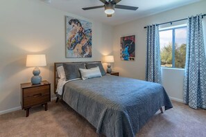 4 bedrooms, desk, iron/ironing board, travel crib