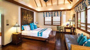 A bedroom with a large bed, a desk, a chair, and a sofa. - This Perfect 5 Star Villa in Koh Samui with Beachside Private Pool, Villa Waimarie 1005 (Koh Samui)