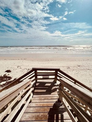 On the beach, sun-loungers, beach towels