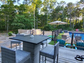 Outdoor dining - Modern Cape, Private Heated Salt Water Pool,  Minutes to Beaches/Golf/Lakes (Brewster)