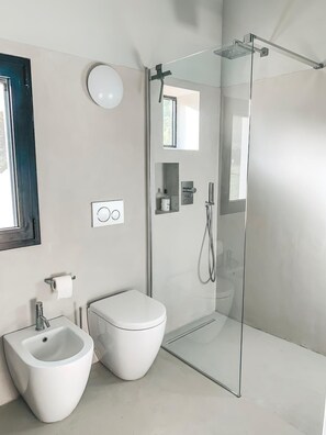 Ducha, secador de pelo, bidet, toallas