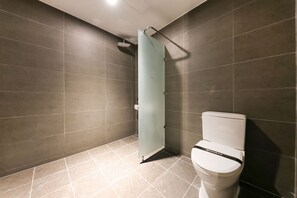 Designer toiletries, hair dryer, bathrobes, towels