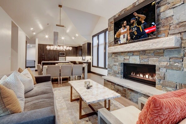 TV, fireplace, offices