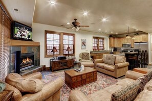 TV, fireplace, offices