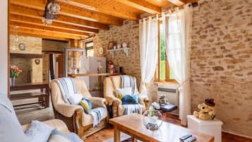 Fernseher, Kamin, DVD-Player, BĂŒcher