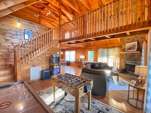 Smart TV, fireplace, video games, foosball
