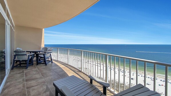 Outdoor dining - New Complex!  Lazy River/Slide, 2BR, Beachfront!! (Orange Beach)