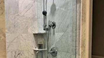 Shower, free toiletries, towels, soap