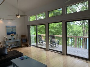 Smart TV, fireplace, table football, books