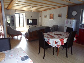 Dining - GITE sleeps 5, accessible from the side of the house. Free WIFI (Marcenat)