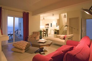 Villa, 2 Bedrooms, Private Pool, Ocean View | Living area | Books - Villa Ares With Private Pool and a Spectacular Seaview 150m From the Beach (Agios Nikolaos)
