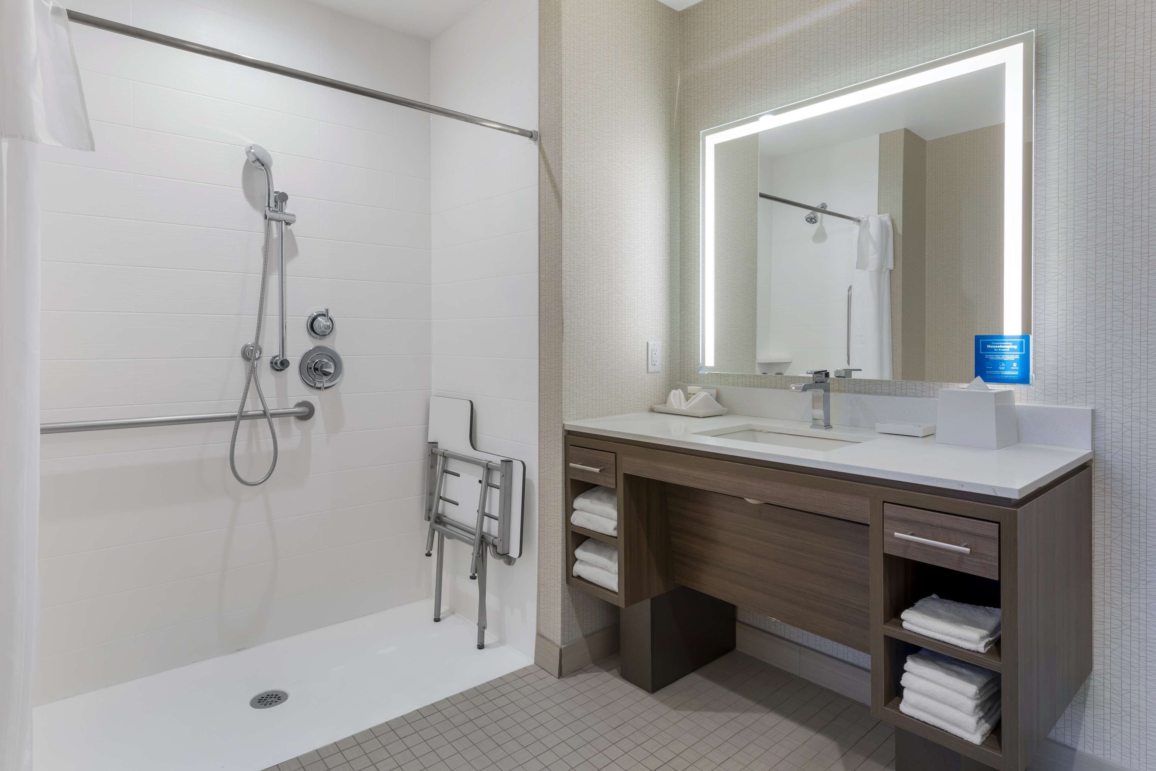 suite, 1 king bed, accessible (mobility & hearing, roll-in shower) | bathroom shower