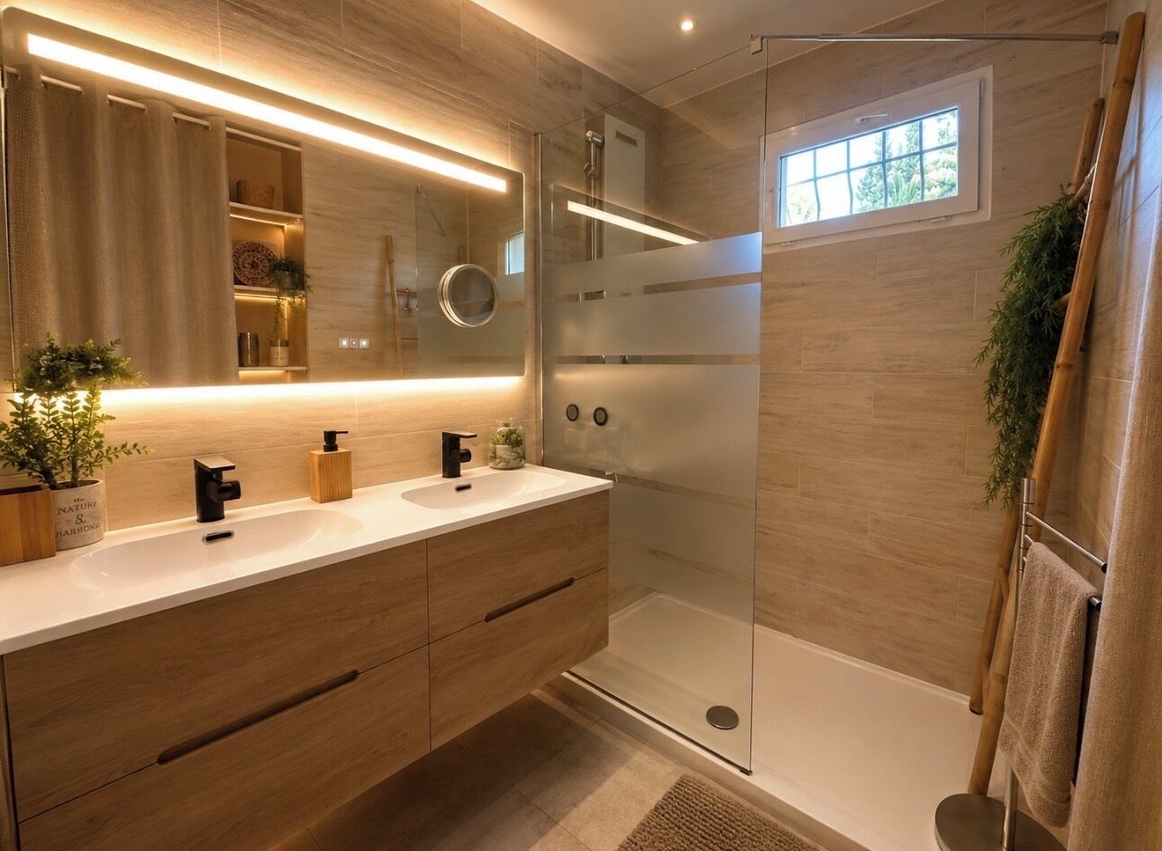 Shower, hair dryer, toilet paper