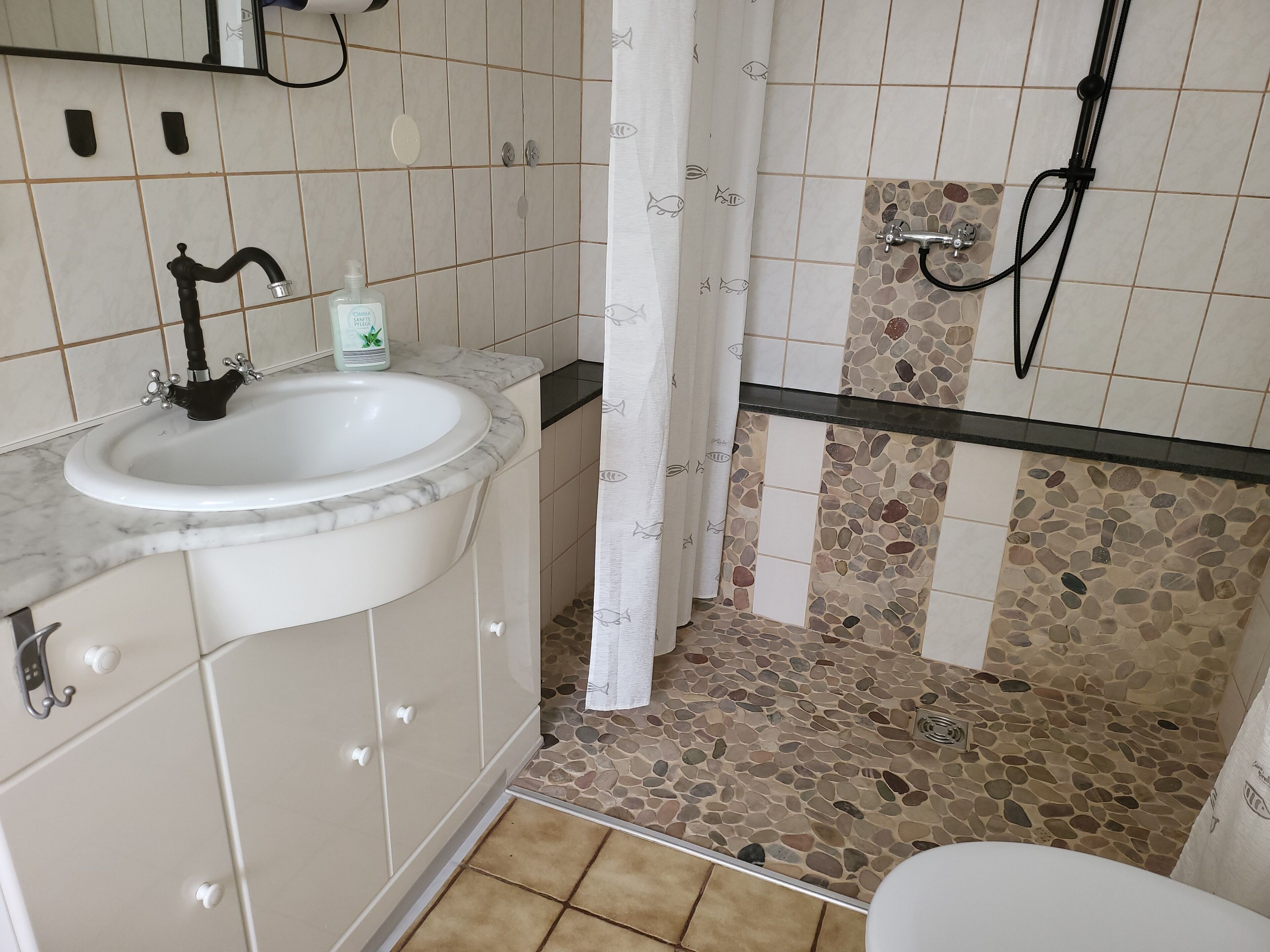 Dusche, Handtücher, Seife, Toilettenpapier