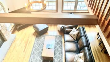 Smart TV, fireplace, DVD player, foosball