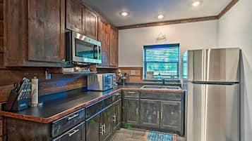 Fridge, microwave, toaster, toaster oven