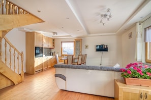 Family House, 1 Bedroom, Balcony, Mountainside (Pool & Wellness Chalet Sunshine) | Living area | Flat-screen TV, fireplace - Pool & Wellness Chalet Sunshine (Vransko)