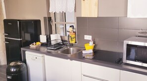 Fridge, microwave, oven, dishwasher