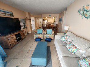 Smart TV, DVD player, table football, books
