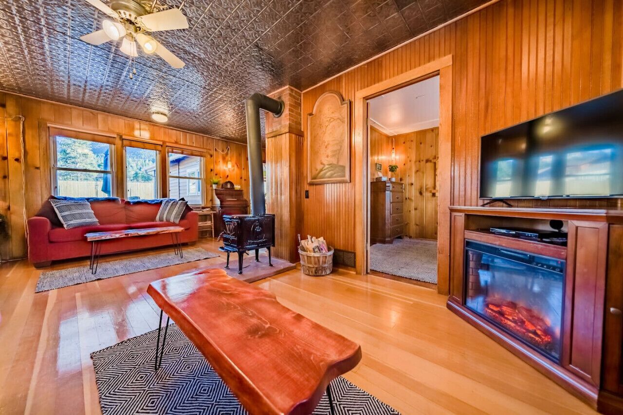 Smart TV, fireplace, video games, DVD player