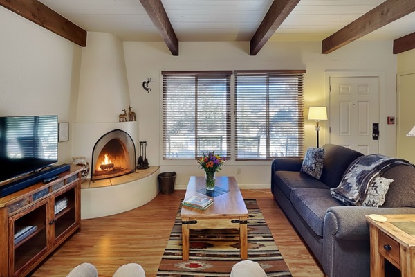 Smart TV, fireplace, DVD player