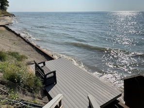 On the beach, sun loungers