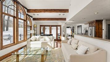 Smart TV, fireplace, video games, DVD player