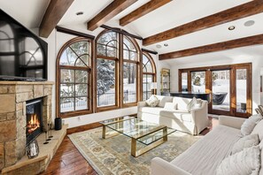 Smart TV, fireplace, video games, DVD player