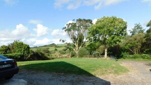 A rural landscape with a gravel path, a parked car, and a large tree. - Delightful Bungalow Near Skibbereen & Baltimore (Skibbereen)