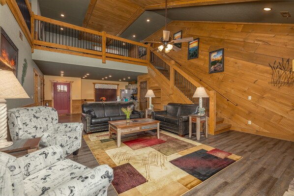House, Multiple Beds, Hot Tub | Living area | 50-inch flat-screen TV with digital channels, TV, fireplace - A Moment's Peace (Gatlinburg)