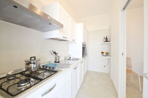 Fridge, oven, dishwasher, cookware/dishes/utensils