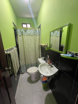 Dusche, Haartrockner, Handtücher, Toilettenpapier