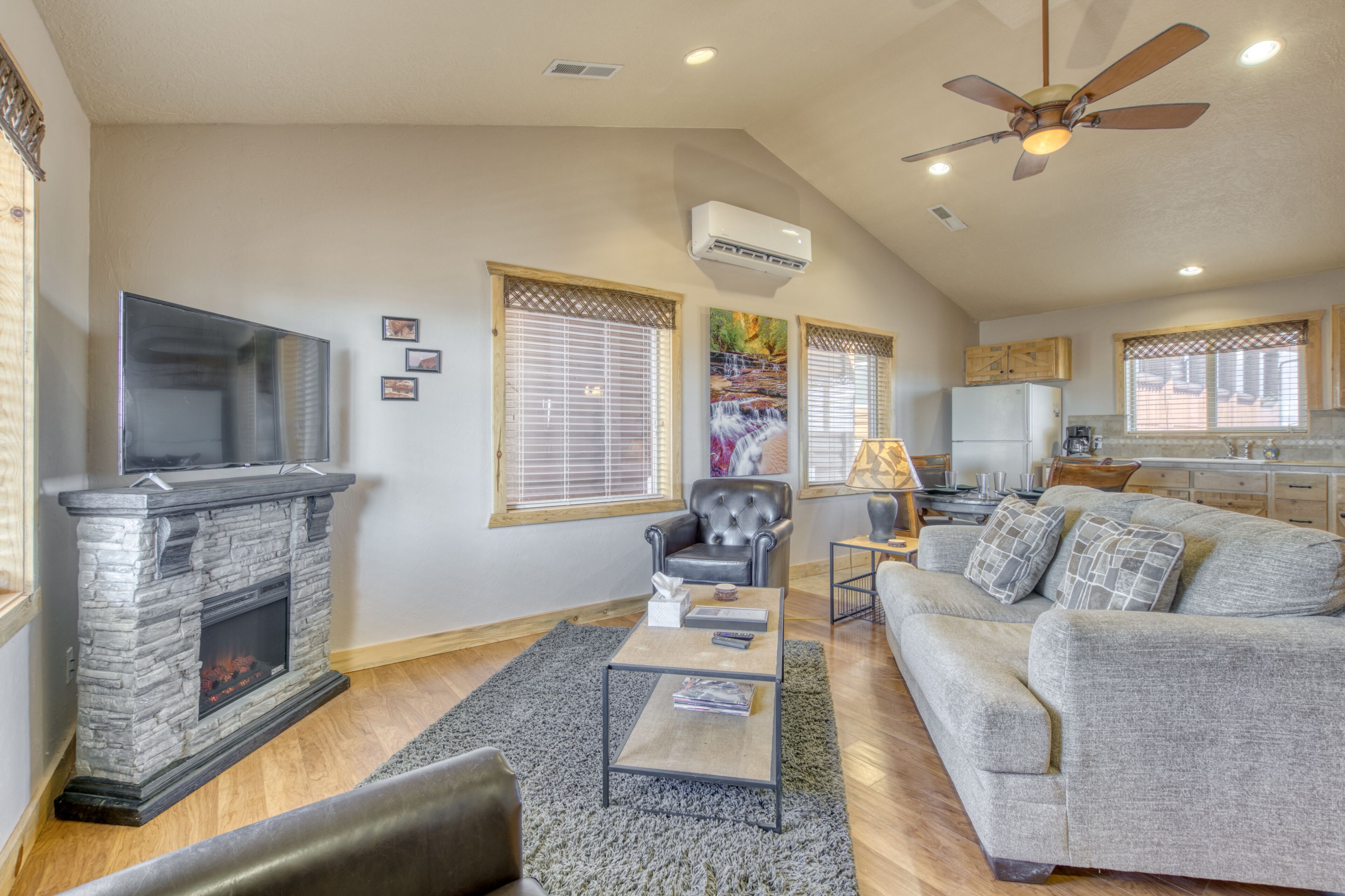 Smart TV, fireplace, video games