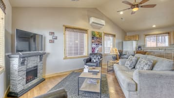 Smart TV, fireplace, video games