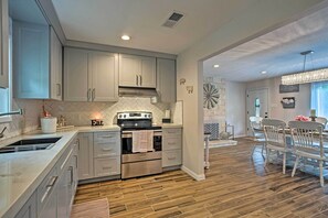 Fridge, microwave, stovetop, high chair