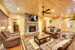 TV, fireplace, video games, table football
