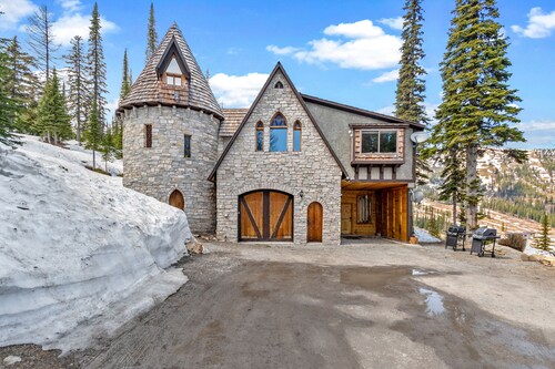 Dog-friendly mountain castle with a washer/dryer, private hot tub, & fireplace