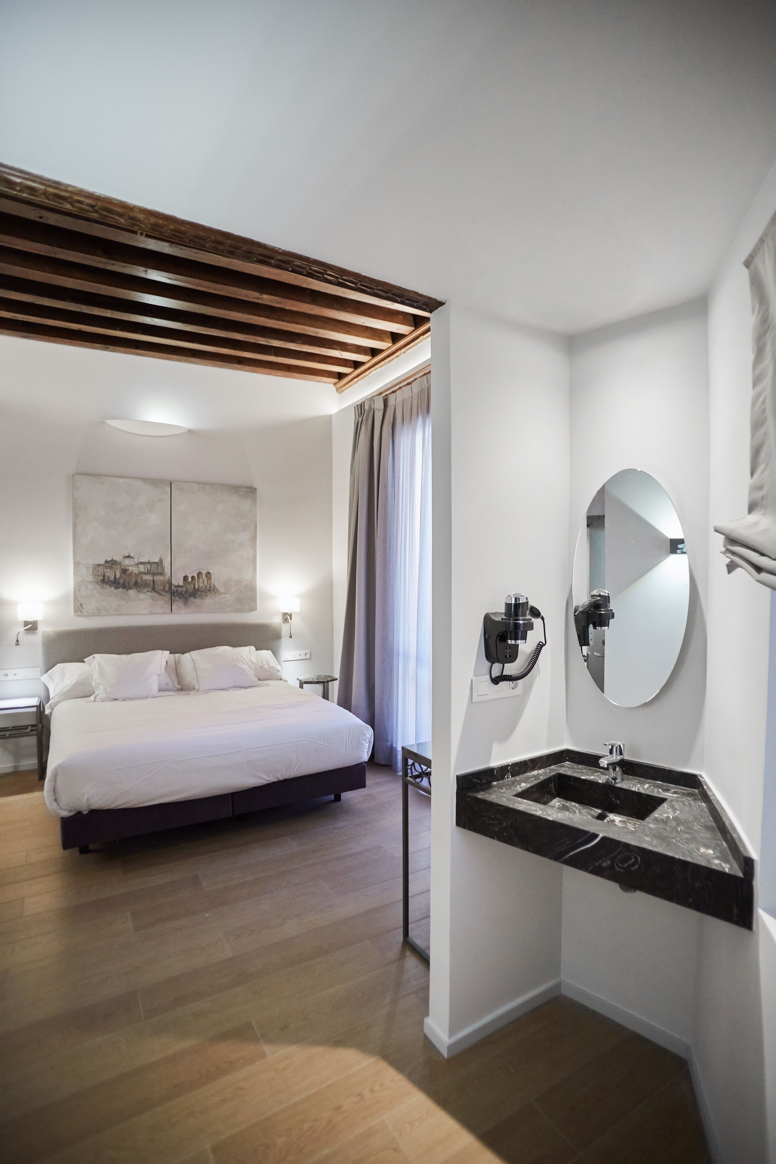 hair dryer, bidet, towels